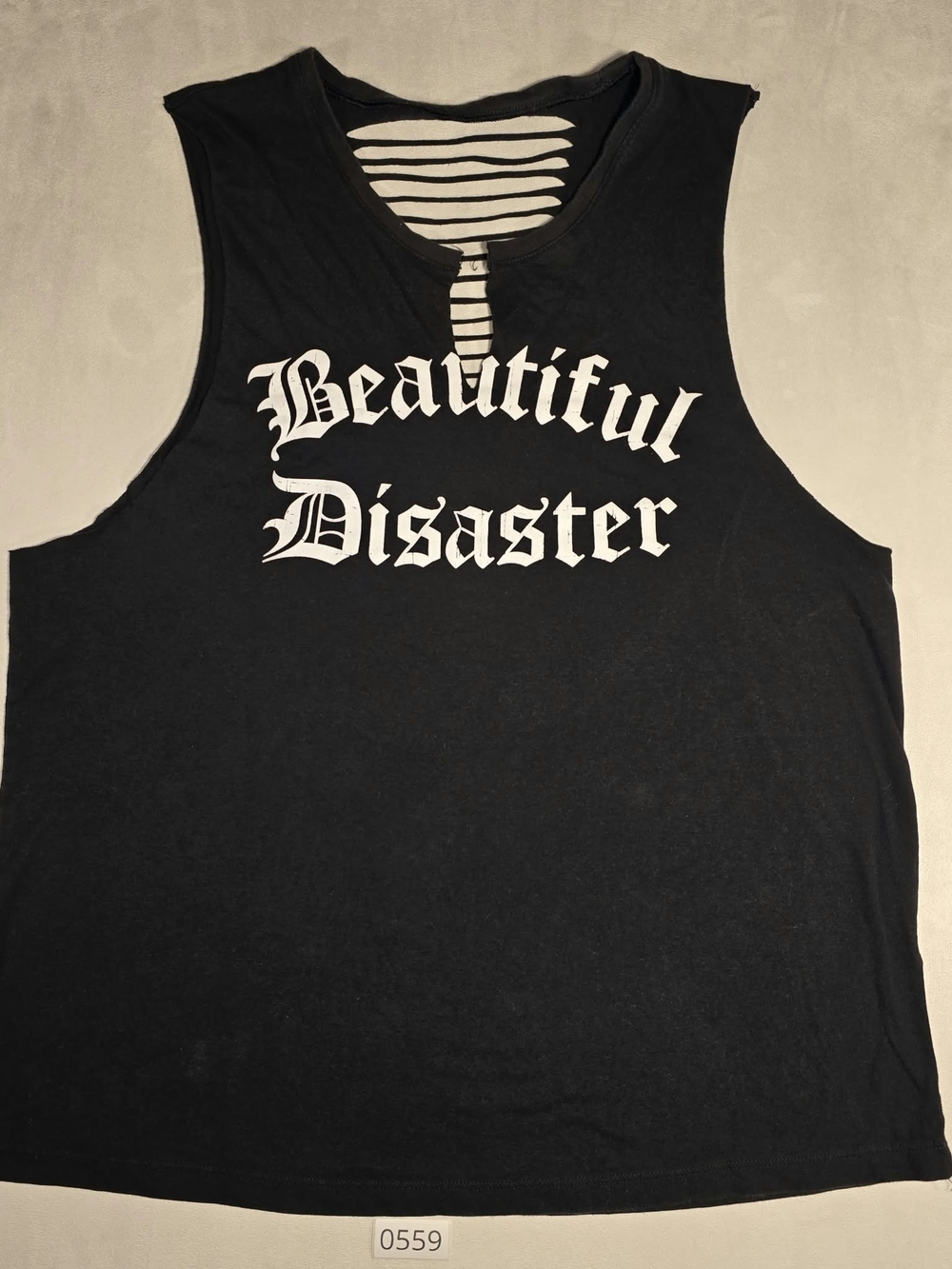 ​Beautiful Disaster Black Slashed Back Graphic Tank Top XXL